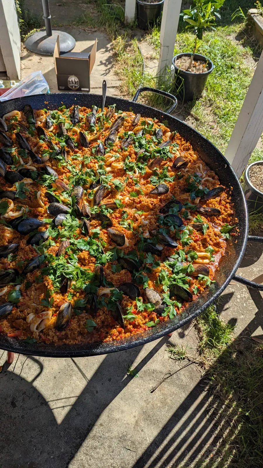 Paella served outdoors.